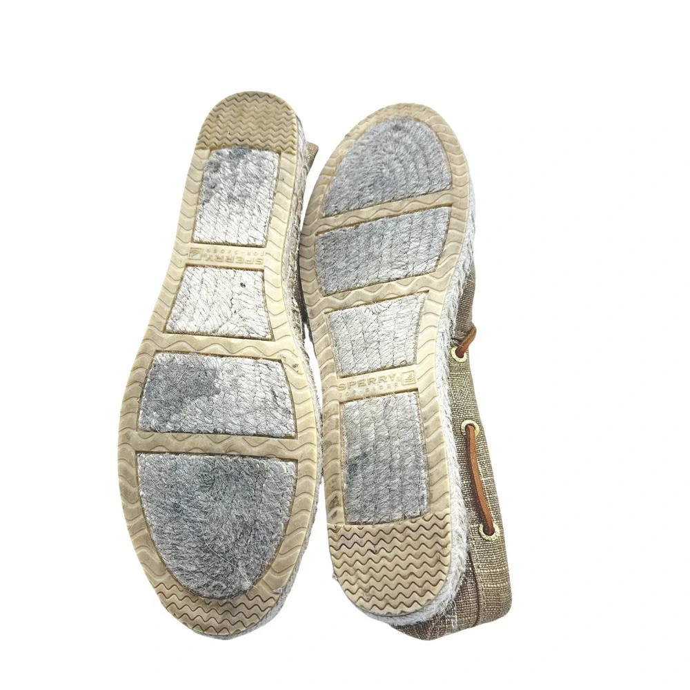 Sperry Gold Espadrille Boat Shoes Top Sider Women's Casual Slip On Loafers SZ 8M